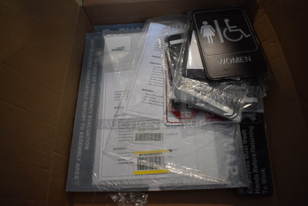 ALL ONE MONEY! Lot of Various Items Including Exit Sign, Women Sign  - Image 1 of 4