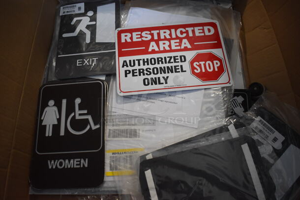 ALL ONE MONEY! Lot of Various Items Including Exit Sign, Women Sign  - Image 2 of 4