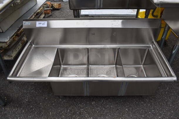 BRAND NEW SCRATCH AND DENT! KoolMore SC101410-12L3 Stainless Steel Commercial 3 Bay Sink w/ Left Side Drain Board. No Legs. 51x21x24. Bays 12x16x10. Drain Board 10x18x1