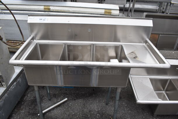 BRAND NEW SCRATCH AND DENT! KoolMore SC121610-12R3 Stainless Steel Commercial 3 Bay Sink w/ Right Side Drain Board. 51x21x45. Bays 12x16x10. Drain Board 10x18x1