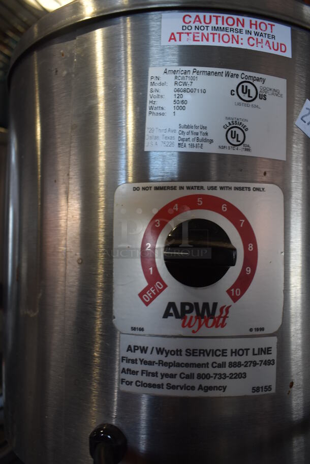 American Permanent Ware RCW-7 Stainless Steel Commercial Countertop Electric Powered Soup Kettle Food Warmer. 120 Volts, 1 Phase. 10.5x10.5x10.5. Tested and Working! - Image 7 of 7