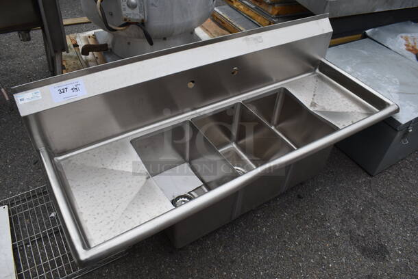 BRAND NEW SCRATCH AND DENT! KoolMore SC101410-12B3 Stainless Steel Commercial 3 Bay Sink w/ Dual Drain Boards. No Legs. 54x21x24. Bays 10x14x10. Drain Board 10x16x1