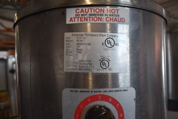 American Permanent Ware RCW-7 Stainless Steel Commercial Countertop Electric Powered Soup Kettle Food Warmer. 120 Volts, 1 Phase. 10.5x10.5x10.5. Tested and Working! - Image 4 of 5