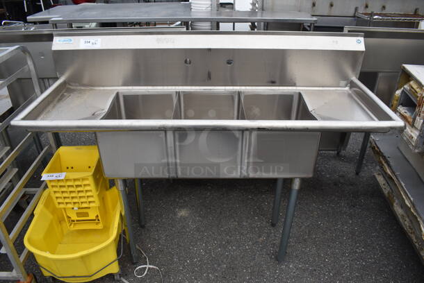 BRAND NEW SCRATCH AND DENT! KoolMore Stainless Steel Commercial 3 Bay Sink w/ Dual Drain Boards. 60x21x45. Bays 12x16x10. Drain Board 10x18x1