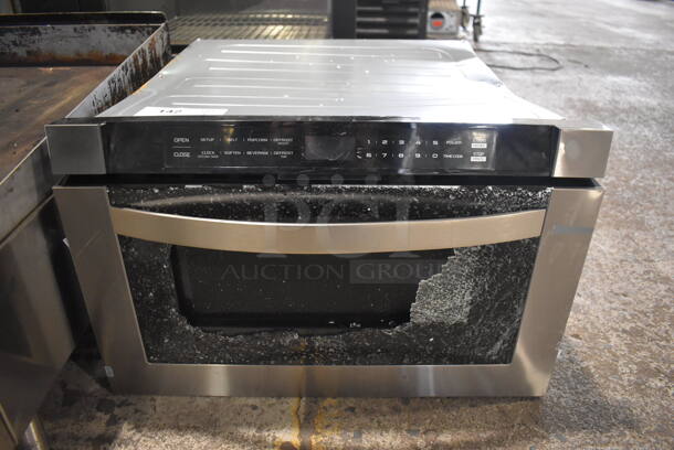 BRAND NEW SCRATCH AND DENT! Stainless Steel Drawer Style Microwave Oven. See Pictures For Glass Damage. 115 Volts, 1 Phase. 24x25x16