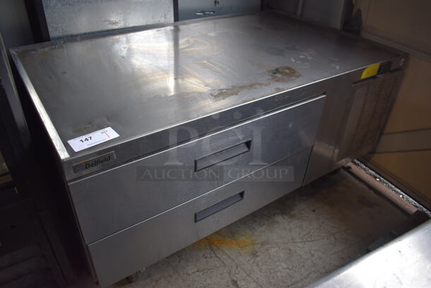 LATE MODEL! Delfield Stainless Steel Commercial 2 Drawer Chef Base on Commercial Casters. 115 Volts, 1 Phase. 52x31x26. Tested and Working!