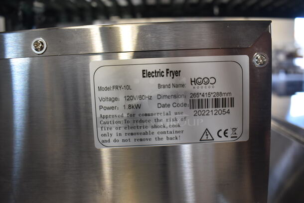 BRAND NEW SCRATCH AND DENT! 2022 Hoocoo FRY-10L Stainless Steel Commercial Countertop Electric Powered Fryer w/ Fry Basket and Lid. 120 Volts, 1 Phase. 11x17x12 - Image 8 of 9