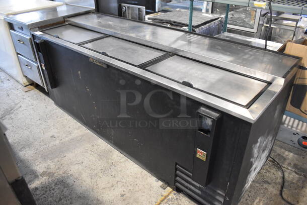 True TD-80-30 Stainless Steel Commercial Bottled Back Bar Cooler w/ 3 Sliding Lids. 115 Volts, 1 Phase. 81x27x34. Tested and Working!