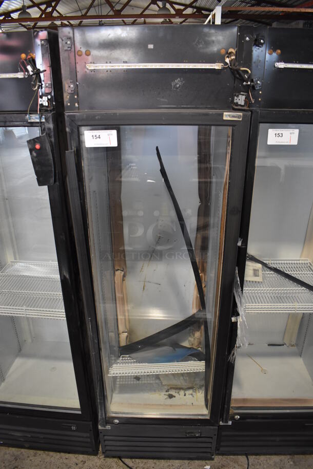 BRAND NEW SCRATCH AND DENT! KoolMore MDR-1GD-13C Metal Commercial Single Door Reach In Cooler Merchandiser w/ Poly Coated Racks. 115 Volts, 1 Phase. 23x24x79. Tested and Powers On But Does Not Get Cold