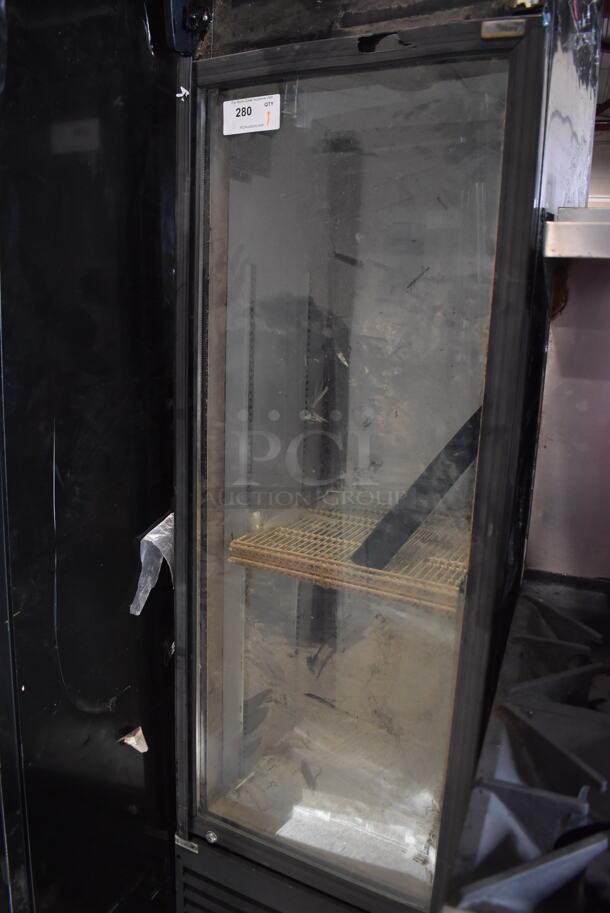 BRAND NEW SCRATCH AND DENT! KoolMore MDR-1GD-13C Metal Commercial Single Door Reach In Cooler Merchandiser w/ Poly Coated Racks. 115 Volts, 1 Phase. 23x24x79. Cannot Test Due To Missing Power Cord