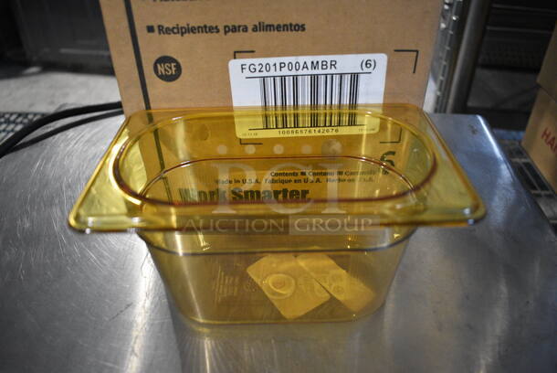6 BRAND NEW IN BOX! Rubbermaid FG201P00AMBR Amber Poly 1/9 Size Drop In Bins. 1/9x4. 6 Times Your Bid!