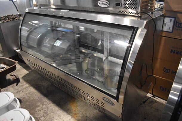 BRAND NEW SCRATCH AND DENT! KoolMore RD32C-SS Stainless Steel Commercial Floor Style Deli Display Case Merchandiser on Commercial Casters. 115 Volts, 1 Phase. 82x34x47. Tested and Does Not Power On