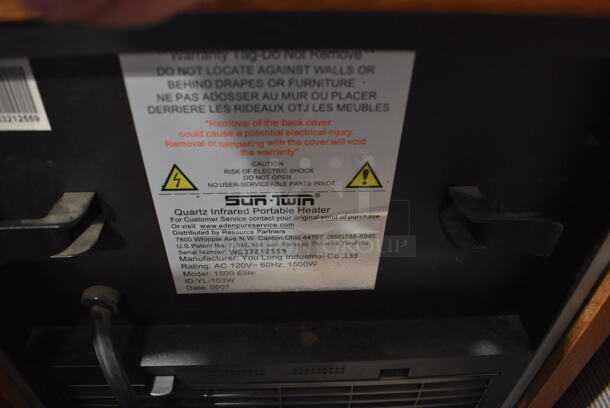 Sun Twin 1500 Elite Wood Pattern Portable Heater on Casters. 120 Volts, 1 Phase. 13.5x19.5x17.5. Tested and Powers On But Does Not Get Warm - Image 4 of 4