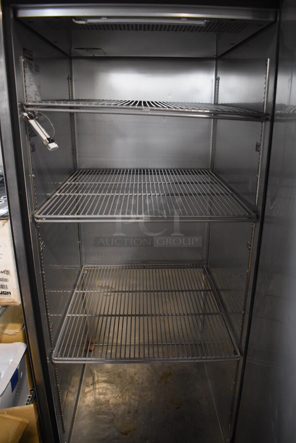 2020 True TG1R-1S-HC ENERGY STAR Stainless Steel Commercial Single Door Reach In Cooler w/ Poly Coated Racks on Commercial Casters. 115 Volts, 1 Phase. 29x35x83. Tested and Working! - Image 5 of 6