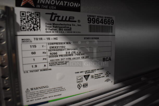 2020 True TG1R-1S-HC ENERGY STAR Stainless Steel Commercial Single Door Reach In Cooler w/ Poly Coated Racks on Commercial Casters. 115 Volts, 1 Phase. 29x35x83. Tested and Working! - Image 6 of 6