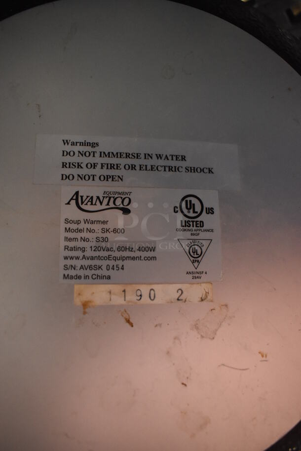 Avantco SK-600 Metal Commercial Countertop Soup Kettle Food Warmer. 120 Volts, 1 Phase. 13x13x16. Tested and Working! - Image 4 of 4