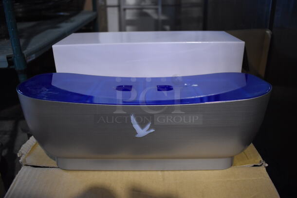 4 BRAND NEW IN BOX! Gray Goose Gray and Blue Poly Bar Topping Rail w/ Drop In Bins. 15x6.5x5.5. 4 Times Your Bid! - Image 1 of 4