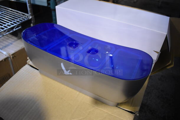 4 BRAND NEW IN BOX! Gray Goose Gray and Blue Poly Bar Topping Rail w/ Drop In Bins. 15x6.5x5.5. 4 Times Your Bid! - Image 2 of 4