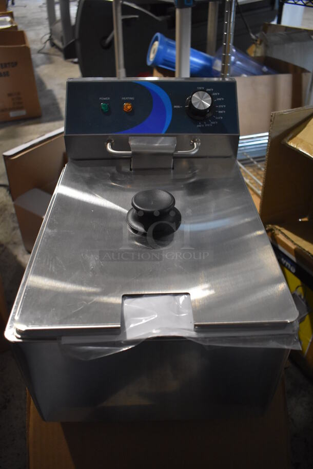 BRAND NEW SCRATCH AND DENT! 2022 Hoocoo FRY-10L Stainless Steel Commercial Countertop Electric Powered Fryer w/ Fry Basket and Lid. 120 Volts, 1 Phase. 11x17x12 - Image 2 of 7