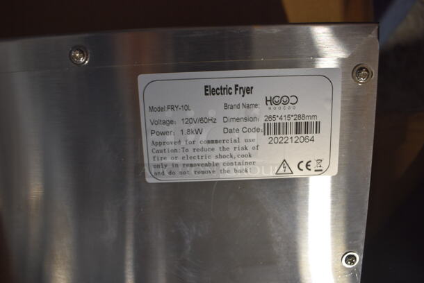 BRAND NEW SCRATCH AND DENT! 2022 Hoocoo FRY-10L Stainless Steel Commercial Countertop Electric Powered Fryer w/ Fry Basket and Lid. 120 Volts, 1 Phase. 11x17x12 - Image 6 of 7