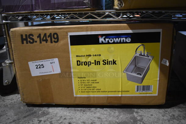 BRAND NEW IN BOX! Krowne HS-1419 Stainless Steel Commercial Single Bay Drop In Sink. 