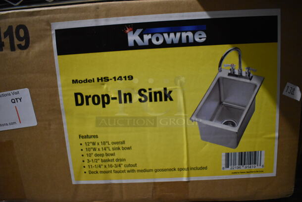 BRAND NEW IN BOX! Krowne HS-1419 Stainless Steel Commercial Single Bay Drop In Sink.  - Image 2 of 3