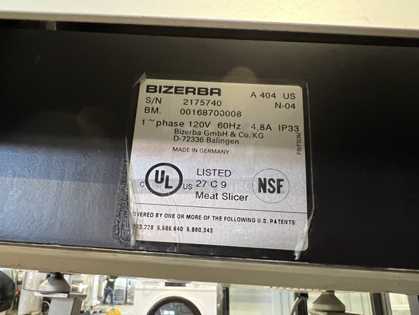 Bizerba A 404 US Stainless Steel Commercial Floor Style Meat Slicer Stacker. 120 Volts, 1 Phase. 37.5x25x57. Tested and Working! - Image 9 of 9