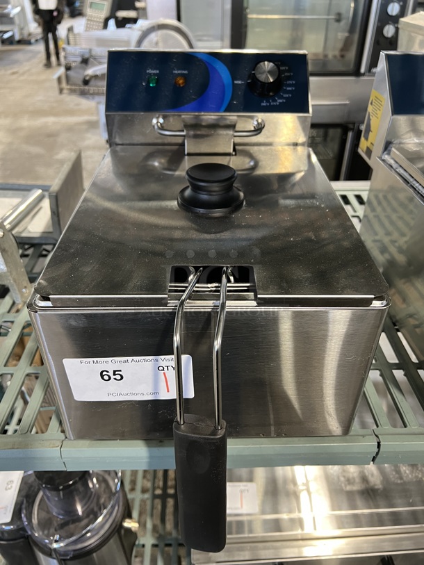 BRAND NEW SCRATCH AND DENT! 2022 Hoocoo FRY-10L Stainless Steel Commercial Countertop Electric Powered Fryer w/ Fry Basket and Lid. 120 Volts, 1 Phase. 11x17x12 - Image 1 of 8