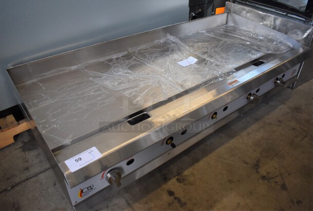 BRAND NEW SCRATCH AND DENT! 2022 Cooking Performance Group 351GTCPG72NL Stainless Steel Commercial Countertop 72" Natural Gas Powered Flat Top Griddle w/ Thermostatic Controls. Missing Knobs and 1 Burner. 180,000 BTU. 72x30x13 - Image 1 of 9