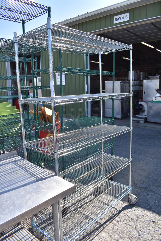 Chrome Finish 5 Tier Wire Shelving Unit on Commercial Casters. BUYER MUST DISMANTLE. PCI CANNOT DISMANTLE FOR SHIPPING. PLEASE CONSIDER FREIGHT CHARGES. 47x18x77 - Image 2 of 6