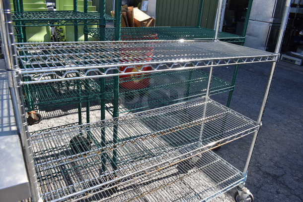 Chrome Finish 5 Tier Wire Shelving Unit on Commercial Casters. BUYER MUST DISMANTLE. PCI CANNOT DISMANTLE FOR SHIPPING. PLEASE CONSIDER FREIGHT CHARGES. 47x18x77 - Image 4 of 6