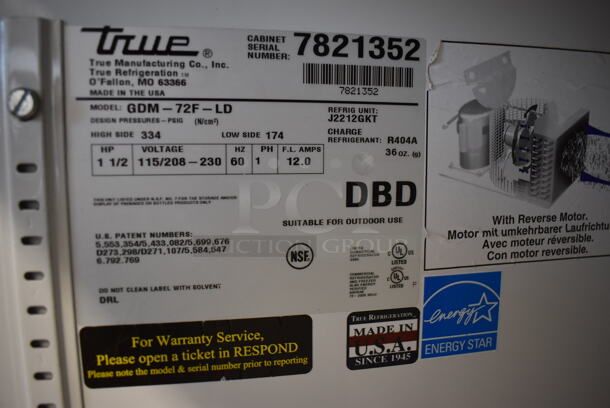 2013 True GDM-72F-LD ENERGY STAR Metal Commercial 3 Door Reach In Freezer Merchandiser. 115/208-230 Volts, 1 Phase. 77x30.5x78 - Image 3 of 8