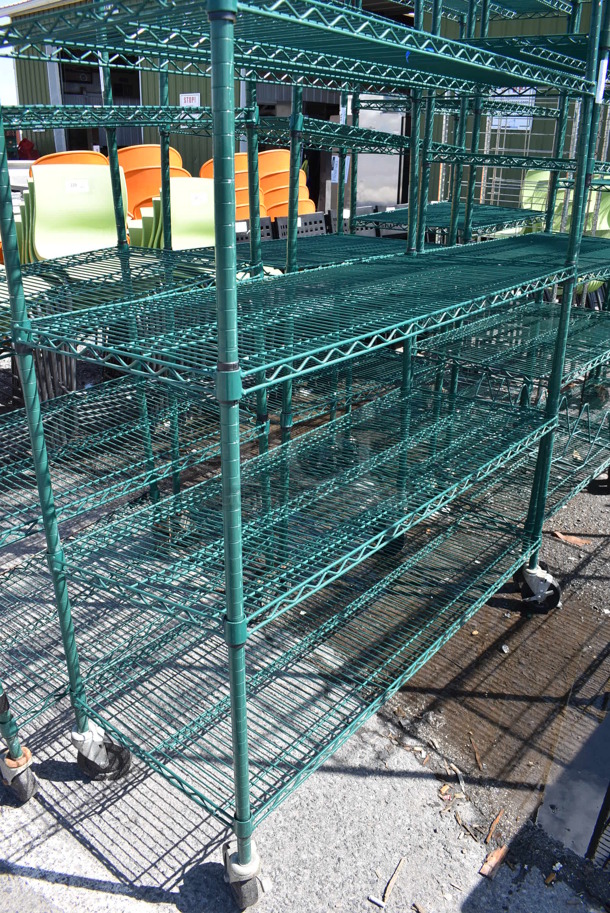 Green Finish 6 Tier Wire Shelving Unit on Commercial Casters. BUYER MUST DISMANTLE. PCI CANNOT DISMANTLE FOR SHIPPING. PLEASE CONSIDER FREIGHT CHARGES. 48x21x92 - Image 3 of 3