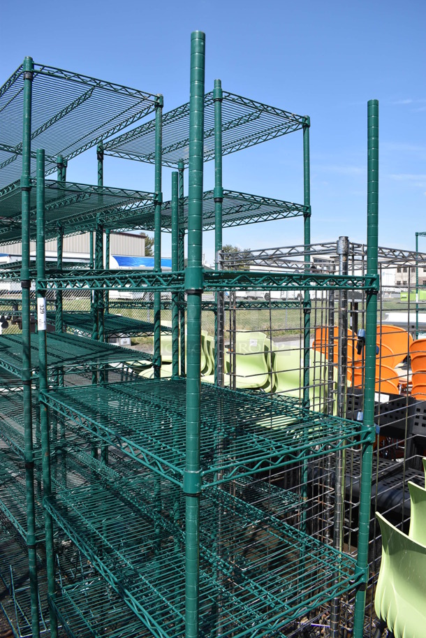 Green Finish 5 Tier Wire Shelving Unit on Commercial Casters. BUYER MUST DISMANTLE. PCI CANNOT DISMANTLE FOR SHIPPING. PLEASE CONSIDER FREIGHT CHARGES. 36x21x80 - Image 2 of 3