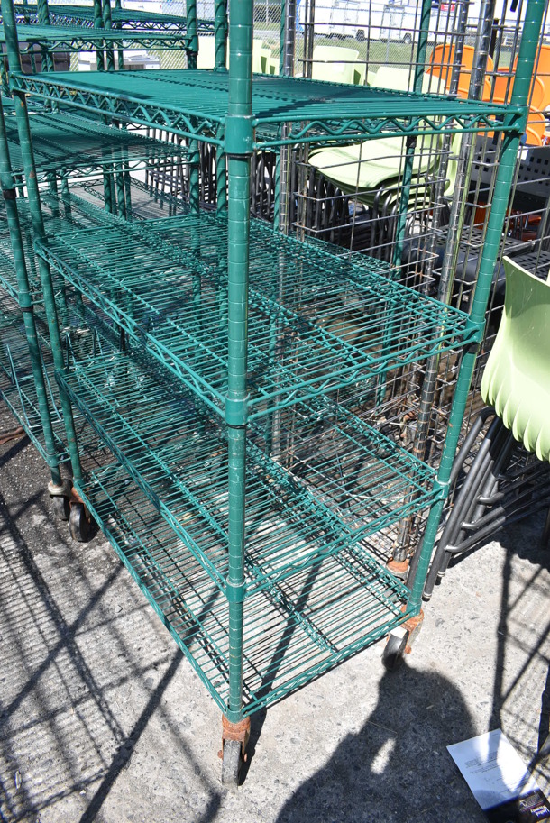 Green Finish 5 Tier Wire Shelving Unit on Commercial Casters. BUYER MUST DISMANTLE. PCI CANNOT DISMANTLE FOR SHIPPING. PLEASE CONSIDER FREIGHT CHARGES. 36x21x80 - Image 3 of 3