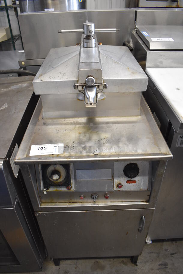 Stainless Steel Commercial Floor Style Electric Powered Pressure Fryer. 208 Volts, 3 Phase. 18x36x40