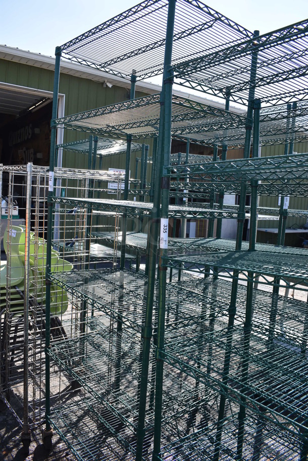 Green Finish 6 Tier Wire Shelving Unit on Commercial Casters. BUYER MUST DISMANTLE. PCI CANNOT DISMANTLE FOR SHIPPING. PLEASE CONSIDER FREIGHT CHARGES. 36x21x92 - Image 1 of 4
