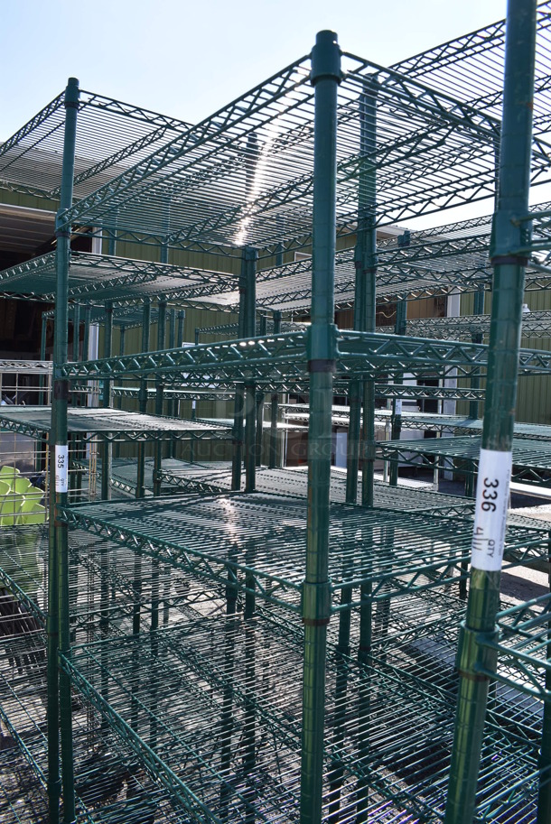 Green Finish 6 Tier Wire Shelving Unit on Commercial Casters. BUYER MUST DISMANTLE. PCI CANNOT DISMANTLE FOR SHIPPING. PLEASE CONSIDER FREIGHT CHARGES. 36x21x78 - Image 2 of 3