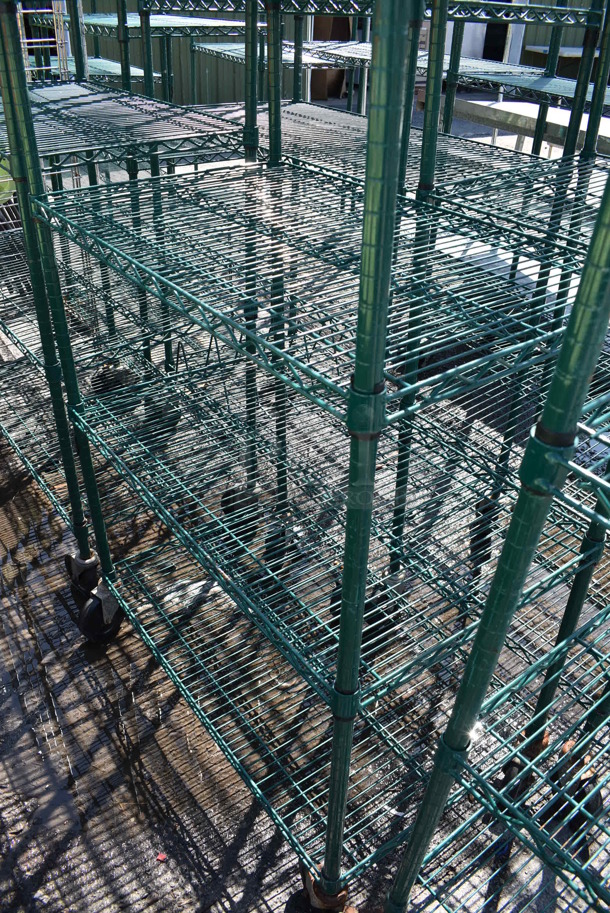 Green Finish 6 Tier Wire Shelving Unit on Commercial Casters. BUYER MUST DISMANTLE. PCI CANNOT DISMANTLE FOR SHIPPING. PLEASE CONSIDER FREIGHT CHARGES. 36x21x78 - Image 3 of 3