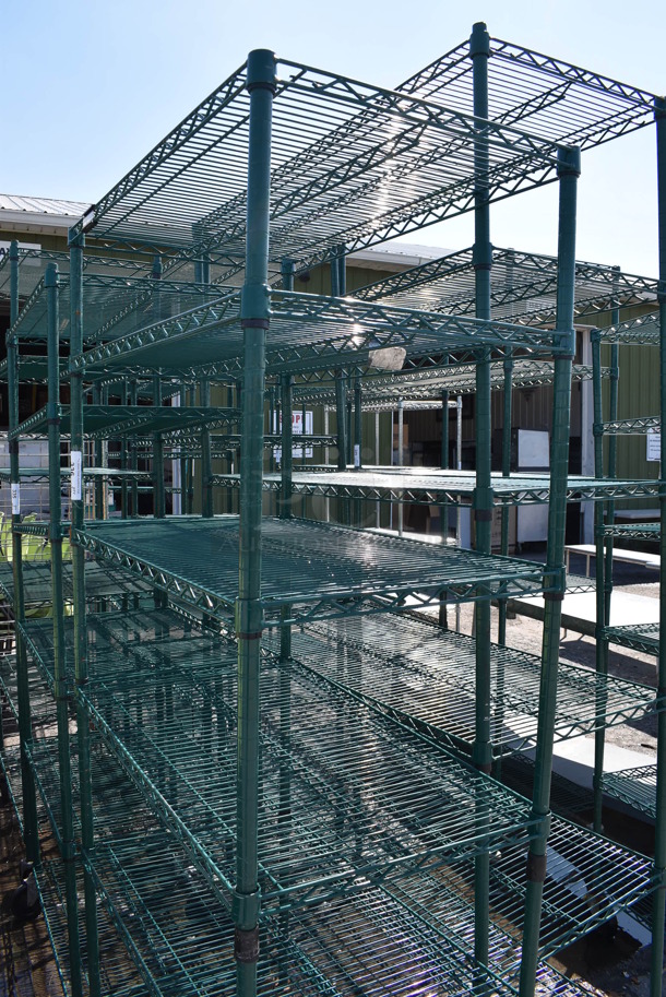 Green Finish 6 Tier Wire Shelving Unit on Commercial Casters. BUYER MUST DISMANTLE. PCI CANNOT DISMANTLE FOR SHIPPING. PLEASE CONSIDER FREIGHT CHARGES. 36x21x80 - Image 2 of 3