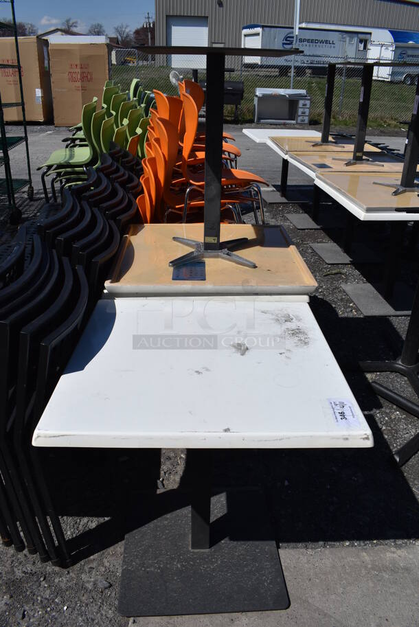 3 White Dining Height Tables on Metal Table Base. 27.5x27.5x29.5. 3 Times Your Bid! - Image 2 of 3