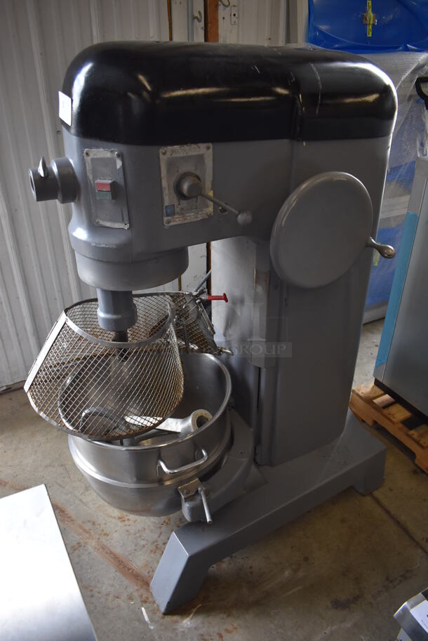 Hobart H-600 Metal Commercial Floor Style 60 Quart Planetary Dough Mixer w/ Stainless Steel Mixing Bowl, Dough Hook, Paddle and Bowl Guard. 208 Volts, 3 Phase. 23x40x52 - Image 1 of 9