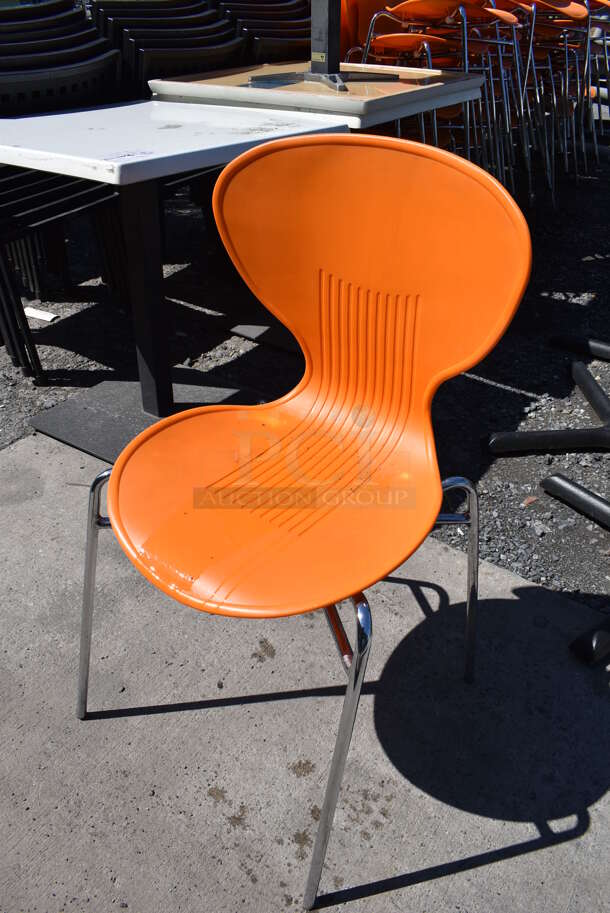 8 Orange Poly Dining Height Chairs on Metal Legs. Stock Picture - Cosmetic Condition May Vary. 18x16x32. 8 Times Your Bid! - Image 2 of 5