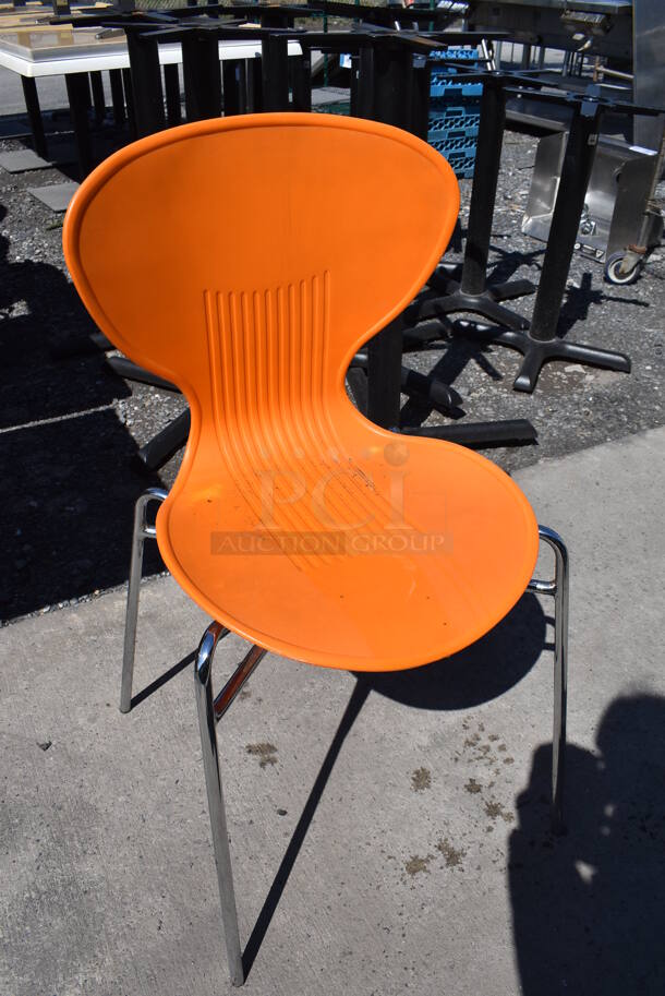 8 Orange Poly Dining Height Chairs on Metal Legs. Stock Picture - Cosmetic Condition May Vary. 18x16x32. 8 Times Your Bid! - Image 3 of 5