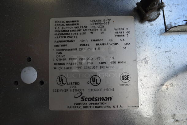 Scotsman CME656WS-3F Stainless Steel Commercial Ice Head on Scotsman MDB550S Commercial Bin on Commercial Casters. 208/230 Volts, 1 Phase. 31x35x81 - Image 6 of 7