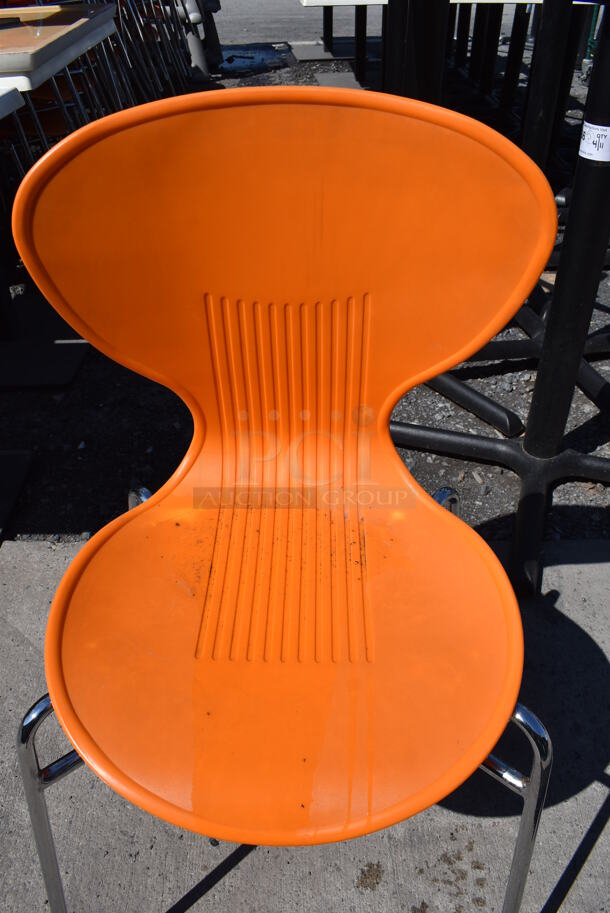 8 Orange Poly Dining Height Chairs on Metal Legs. Stock Picture - Cosmetic Condition May Vary. 18x16x32. 8 Times Your Bid! - Image 4 of 5
