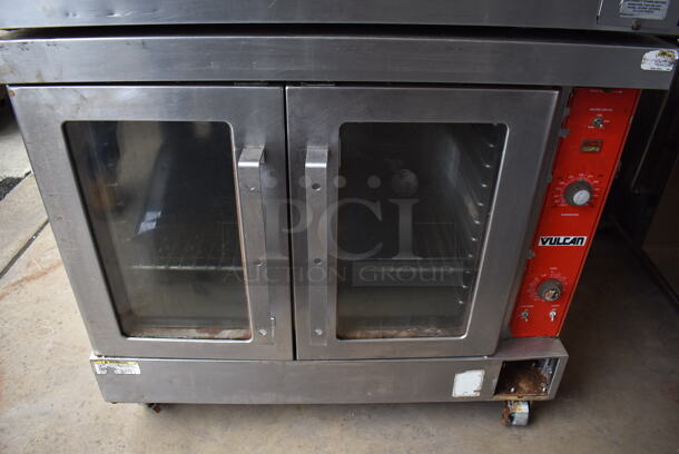 2 Vulcan VC4ED Stainless Steel Commercial Electric Powered Full Size Convection Oven w/ View Through Doors, Metal Oven Racks and Thermostatic Controls on Commercial Casters. 208 Volts, 3/1 Phase. 40x32x68. 2 Times Your Bid! - Image 3 of 12