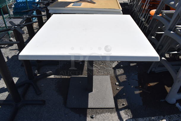 2 White Dining Height Tables on Metal Table Base. 27.5x27.5x29.5. 2 Times Your Bid! - Image 1 of 4