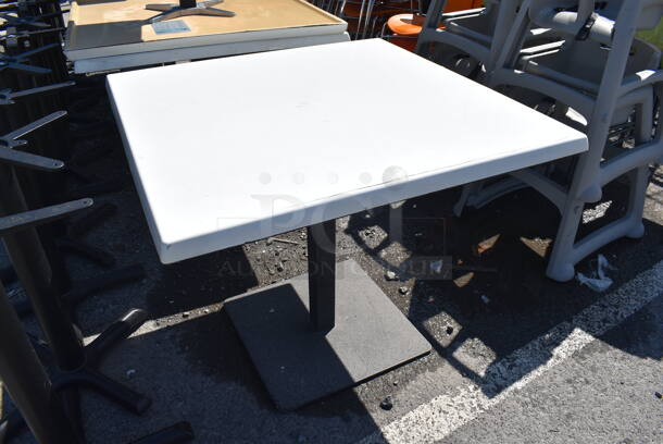 2 White Dining Height Tables on Metal Table Base. 27.5x27.5x29.5. 2 Times Your Bid! - Image 2 of 4
