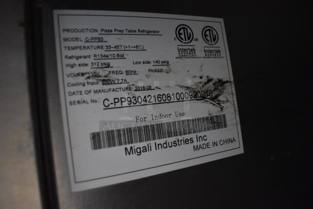 Migali C-PP93 Stainless Steel Commercial Pizza Prep Table on Commercial Casters. 115 Volts, 1 Phase. 93x33.5x41. Tested and Powers On But Does Not Get Cold - Image 10 of 10